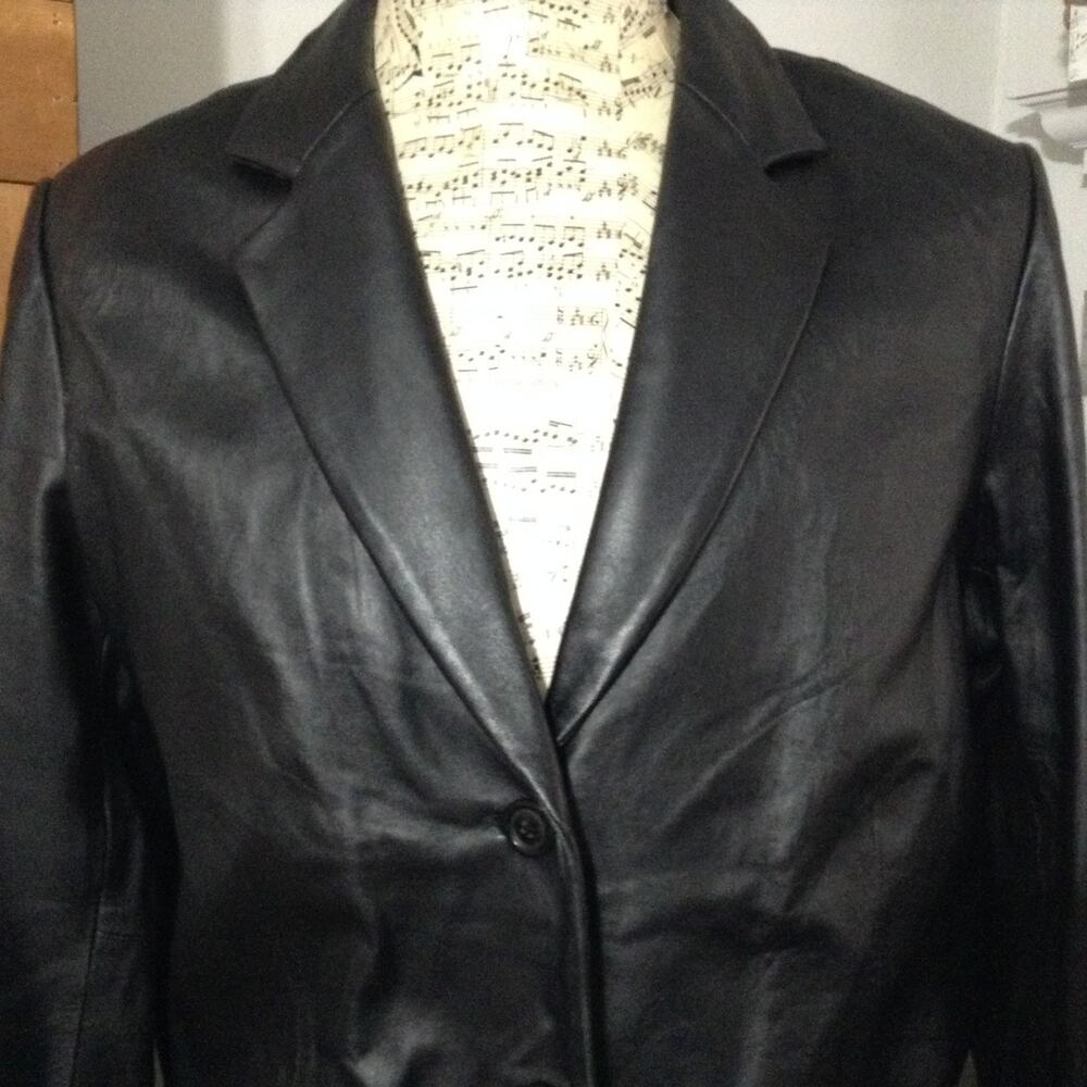 Mossimo Blazer Jacket Womens Plus 16W Black Genuine Leather 3-Button Classic